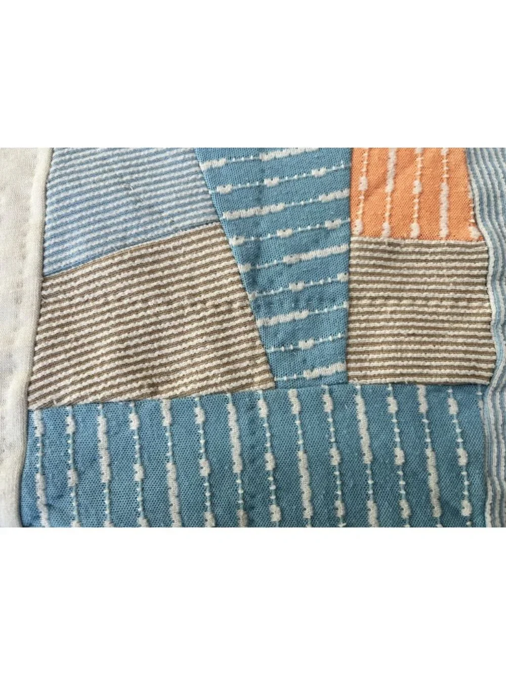 Vintage 1970's Polyester Strip Abstract Graphic Quilt Blanket Retro Style 98x94